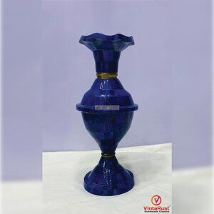 Handmade Lapis Lazuli Mosaic Vase: Natural Stone Home Decor (14 inches)